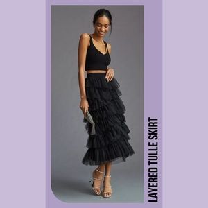 Anthropologie Feminine Layered, Ruffled Tulle MIDI Skirt